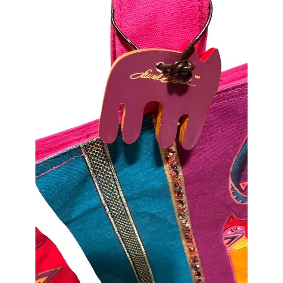 Laurel Burch Cat Geometric Large Shoulder Tote Bag Beaded Inner Pockets EUC - Picture 4 of 13